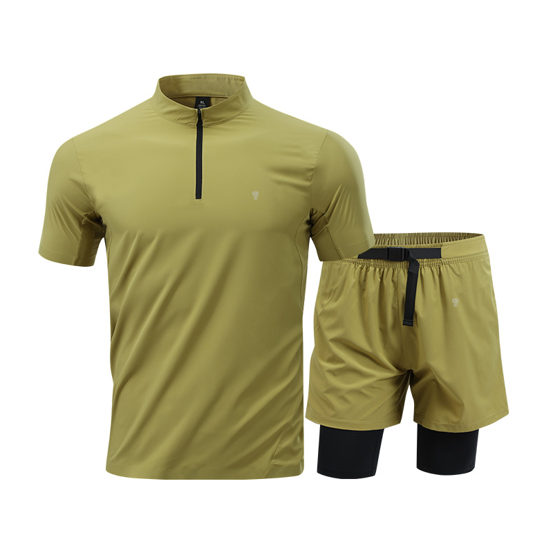 Polocom Plus Stride Quarter-Zip & Lined Shorts Set in Cypress Green, front product view
