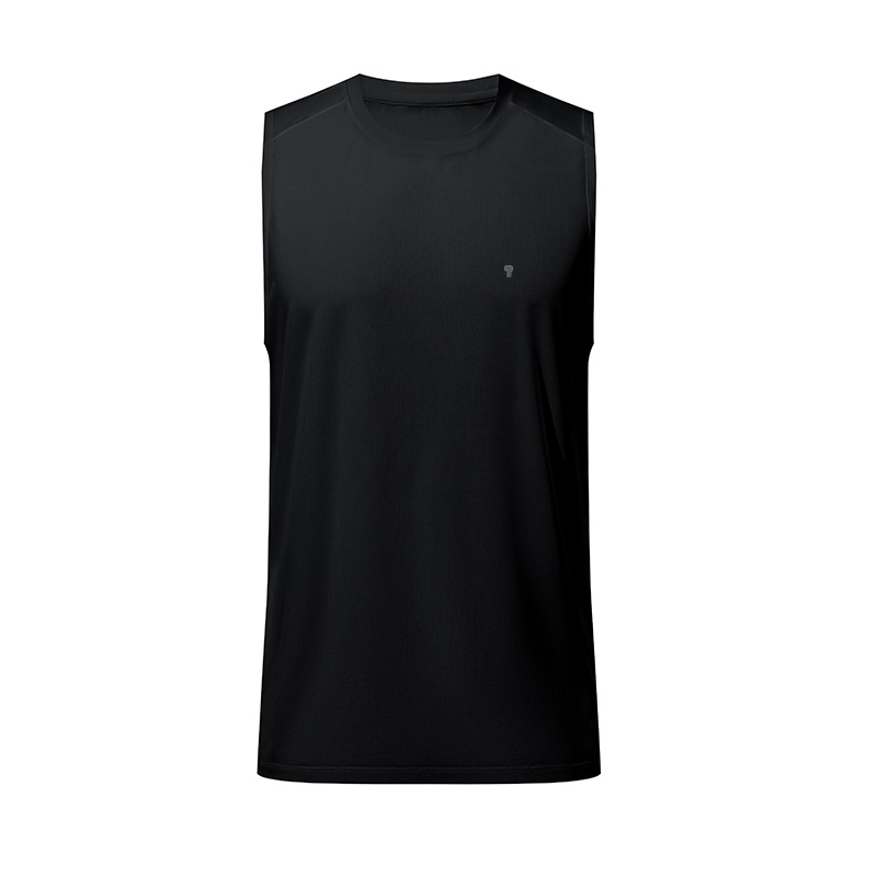 Polocom Plus Stride Sleeveless Training Tank in Black, garment front view