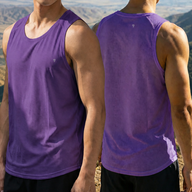 Stride Sleeveless Training Tank in Purple, front and back on models