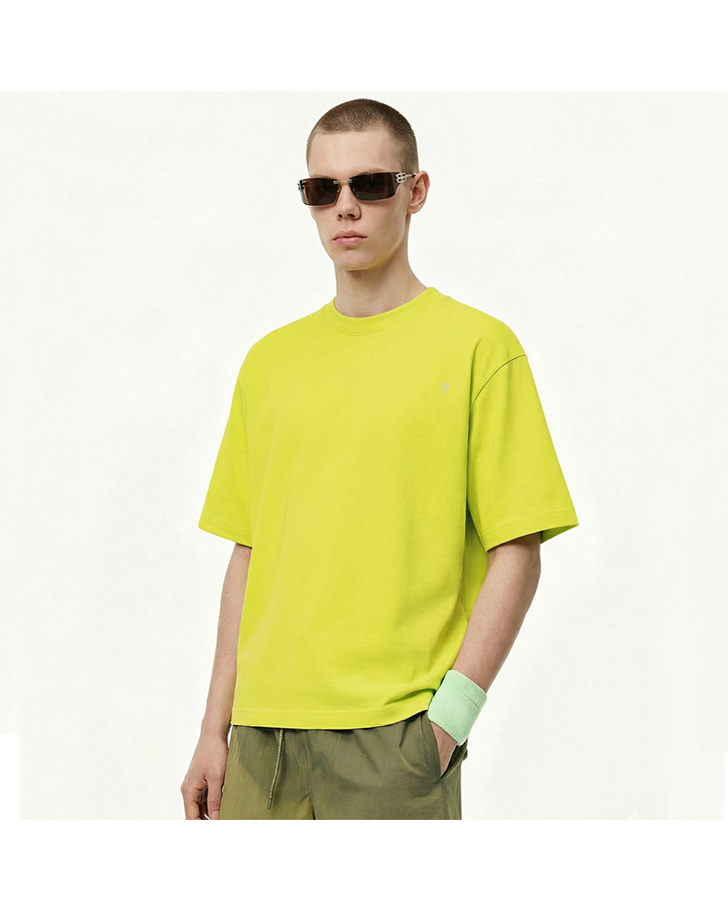 Polocom Plus Structure Heavyweight Cotton Tee in Yellow, model front view