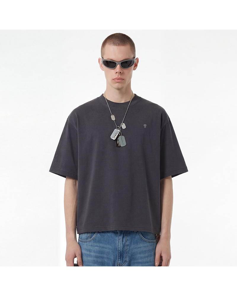Polocom Plus Structure Heavyweight Cotton Tee in Dark Gray, model front view