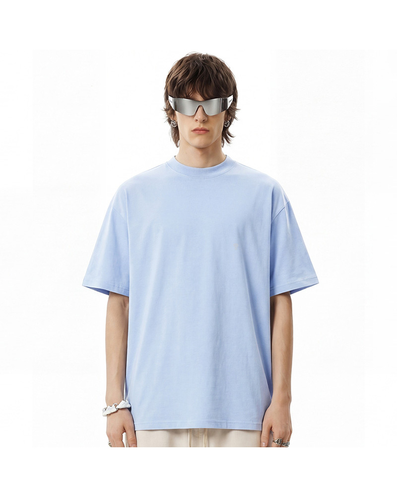 Polocom Plus Studio Cotton Tee in Light Blue, model front view