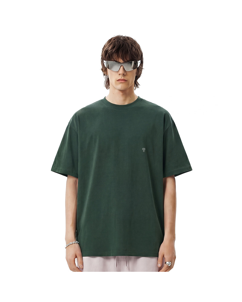 Polocom Plus Studio Cotton Tee in Dark Green, model front view