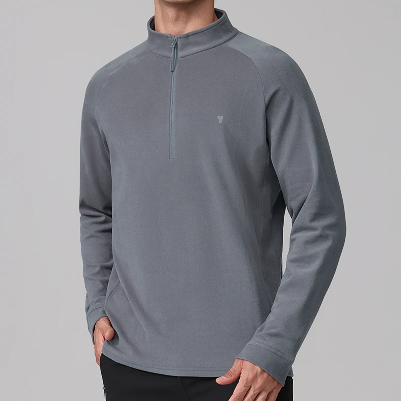 Polocom Plus Summit Fleece Quarter Zip Top in Dark Gray, model front view