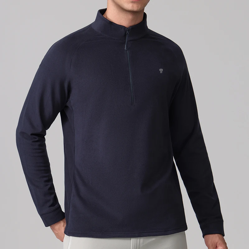 Polocom Plus Summit Fleece Quarter Zip Top in Navy, model front view