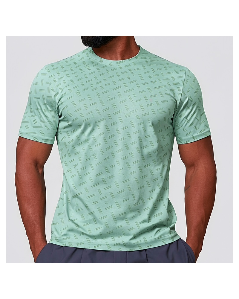Dash Print Stretch Training Tee in Green — front view