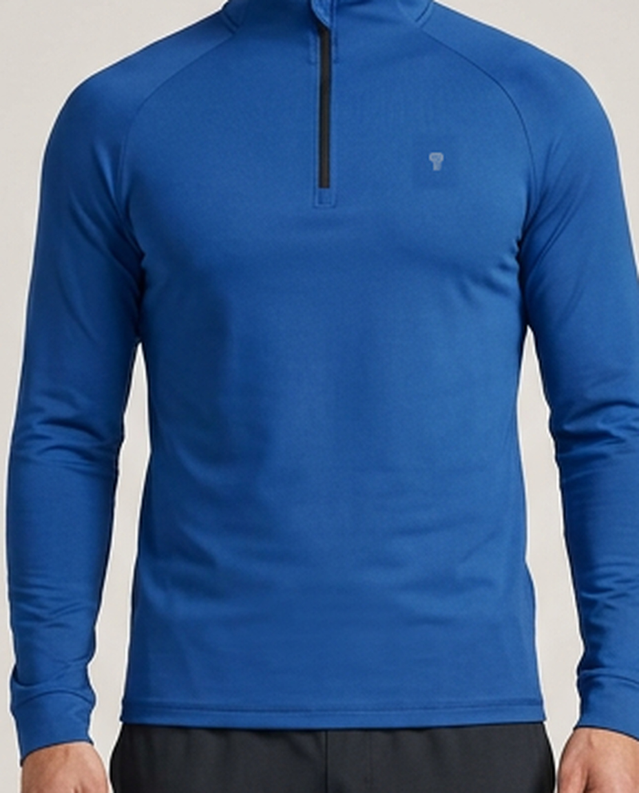 Polocom Plus Tempo Quarter-Zip Tracksuit in Elegant Blue, quarter-zip and chest detail