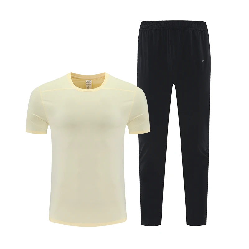 Polocom Plus Tempo Tee & Training Pants Set in Yellow, short-sleeve T-shirt and matching supplier trouser combination