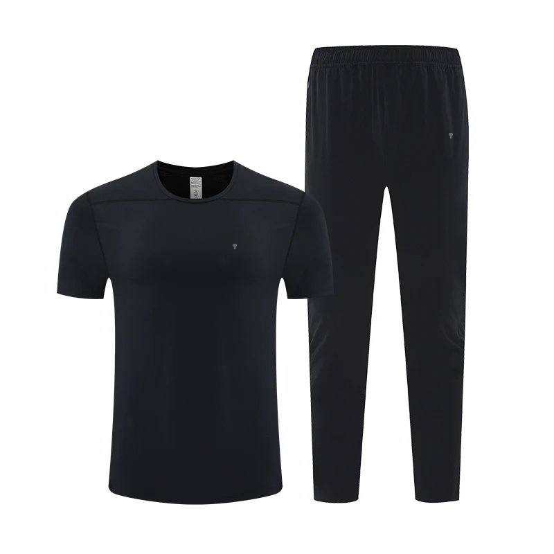 Polocom Plus Tempo Tee & Training Pants Set in Black, short-sleeve T-shirt and matching supplier trouser combination