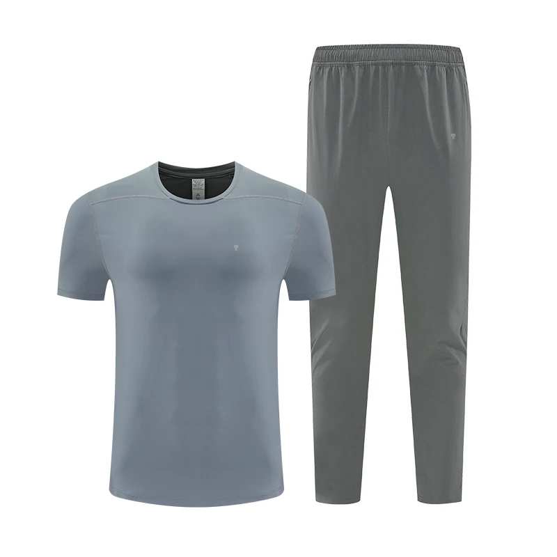 Polocom Plus Tempo Tee & Training Pants Set in Gray, short-sleeve T-shirt and matching supplier trouser combination