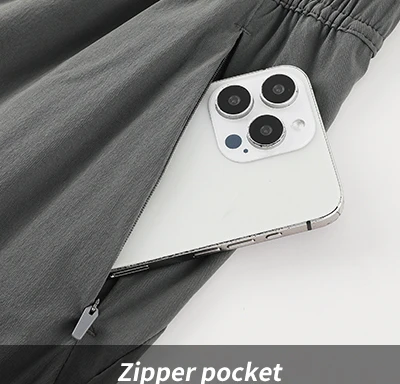 Polocom Plus Tempo Tee & Training Pants Set in Gray, trouser zipper pocket detail