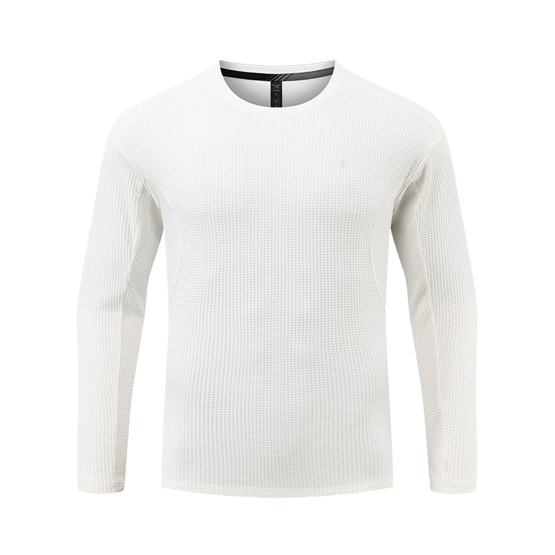 Polocom Plus Texture Waffle Long Sleeve Tee in White, garment front view