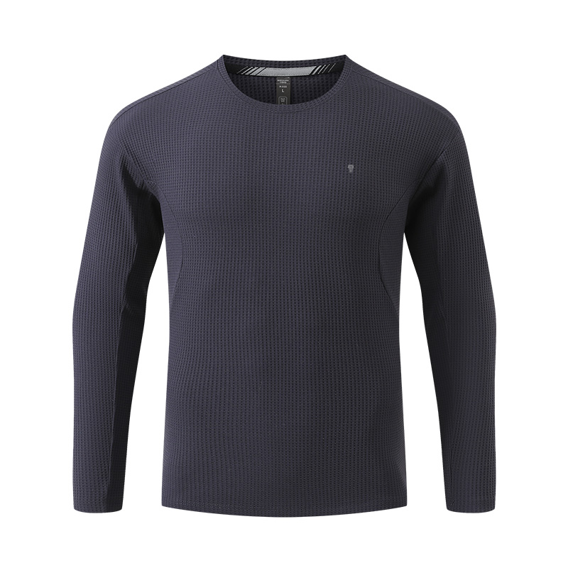 Polocom Plus Texture Waffle Long Sleeve Tee in Navy, garment front view