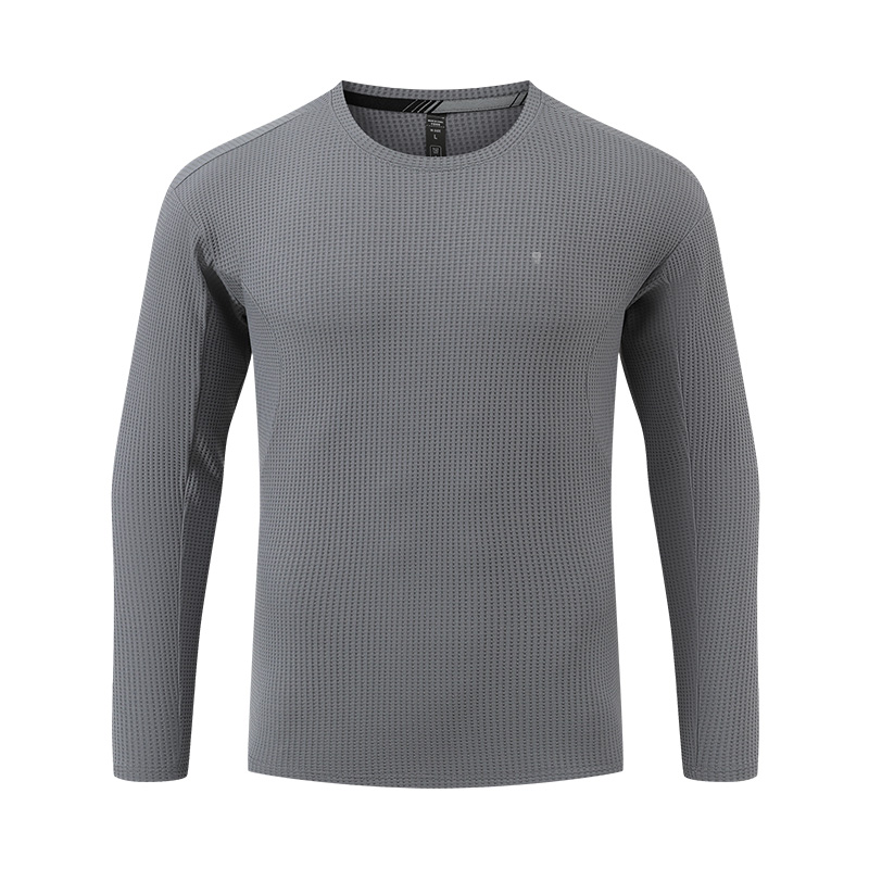 Polocom Plus Texture Waffle Long Sleeve Tee in Dark Gray, garment front view