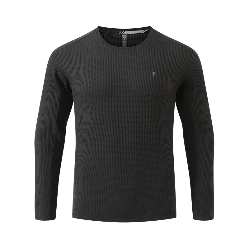 Polocom Plus Texture Waffle Long Sleeve Tee in Black, garment front view