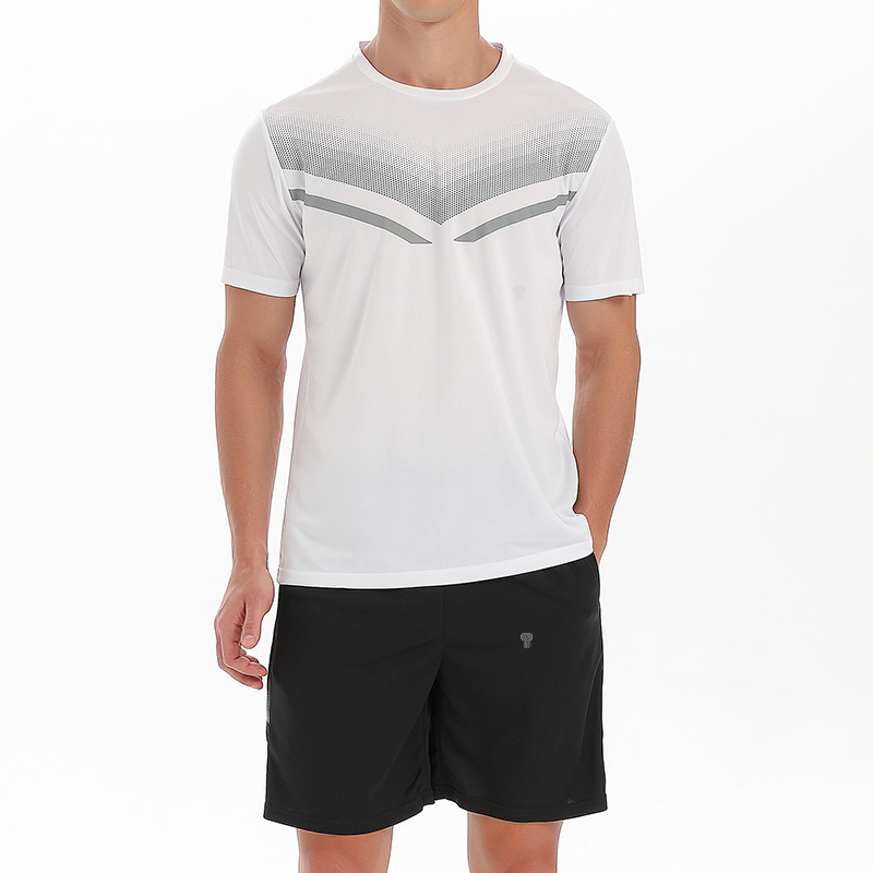 Polocom Plus Vector Chevron Tee & Shorts Set in White, front view on male model