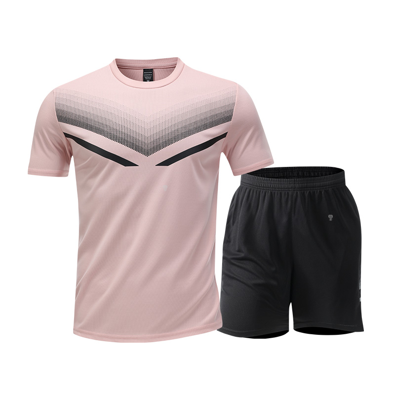 Polocom Plus Vector Chevron Tee & Shorts Set in Pink, front product view