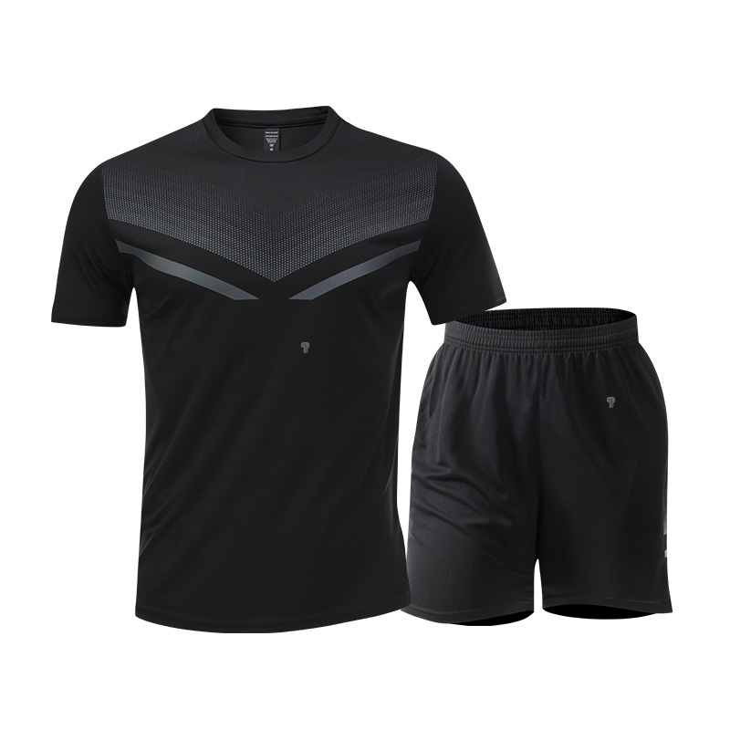 Polocom Plus Vector Chevron Tee & Shorts Set in Black, front product view