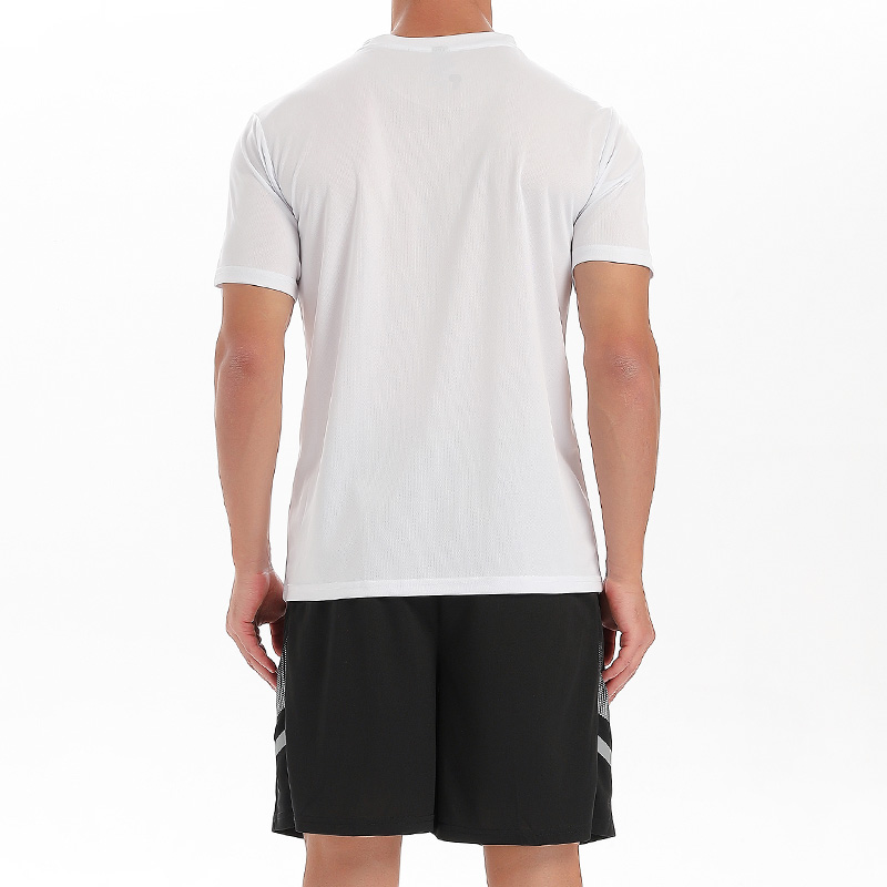 Polocom Plus Vector Chevron Tee & Shorts Set in White, rear view on male model
