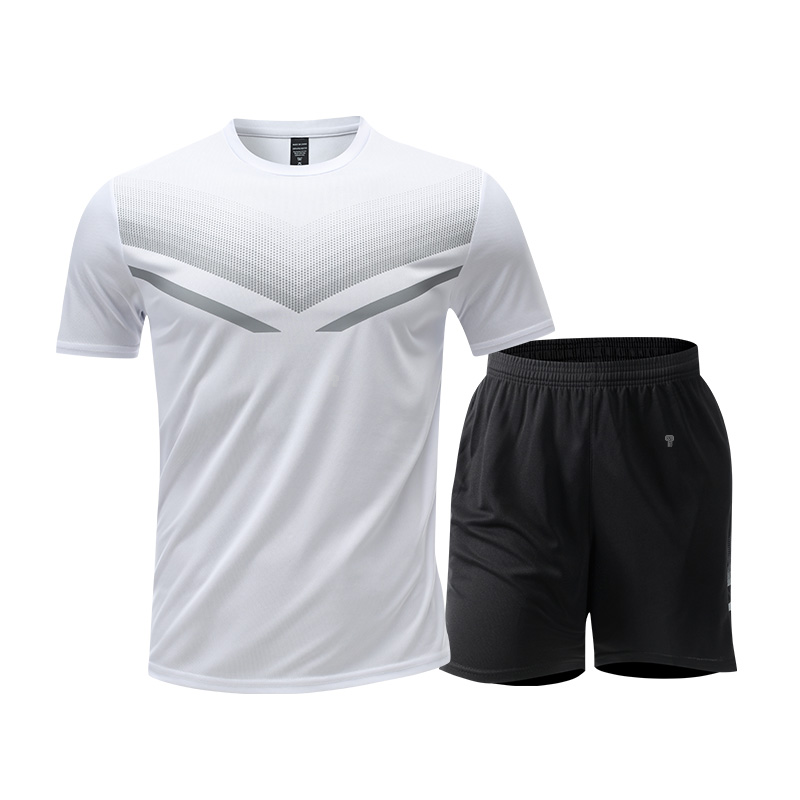 Polocom Plus Vector Chevron Tee & Shorts Set in White, tee and shorts flat view