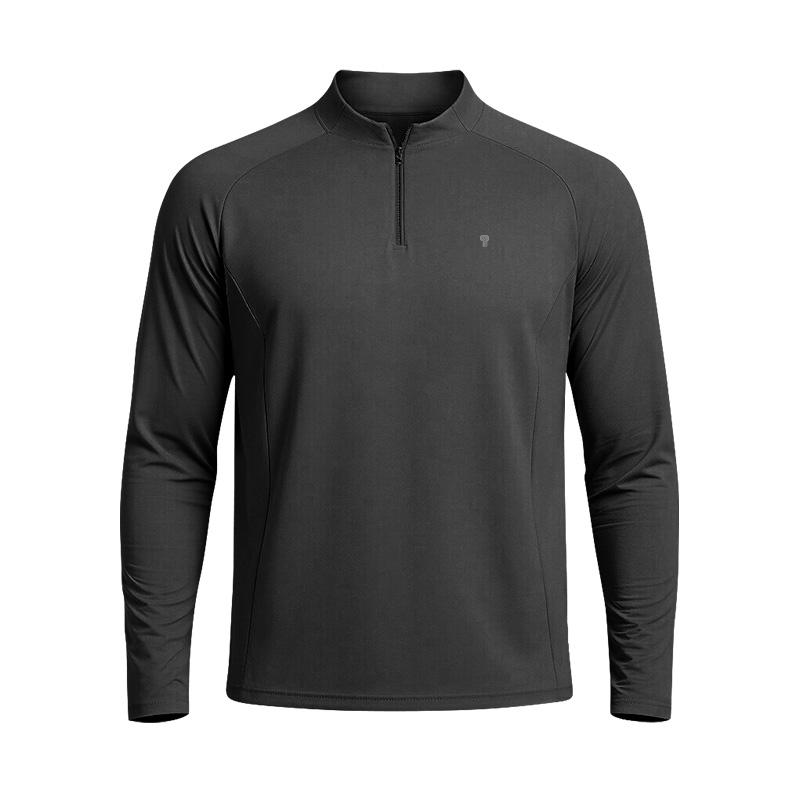 Polocom Plus Warmup Fleece Quarter-Zip Top in Black, front garment view
