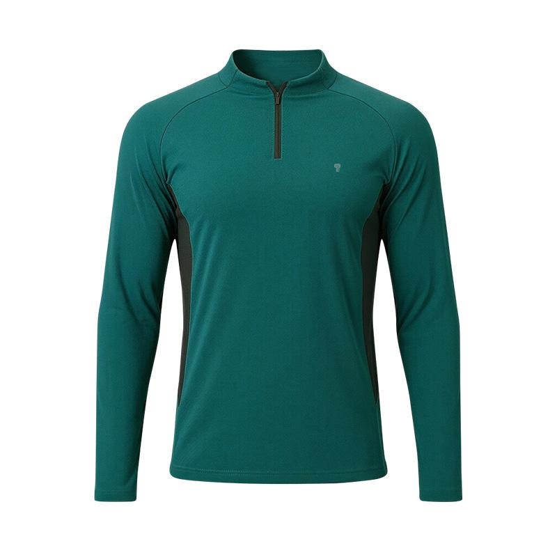 Polocom Plus Warmup Fleece Quarter-Zip Top in Blue Green, front garment view
